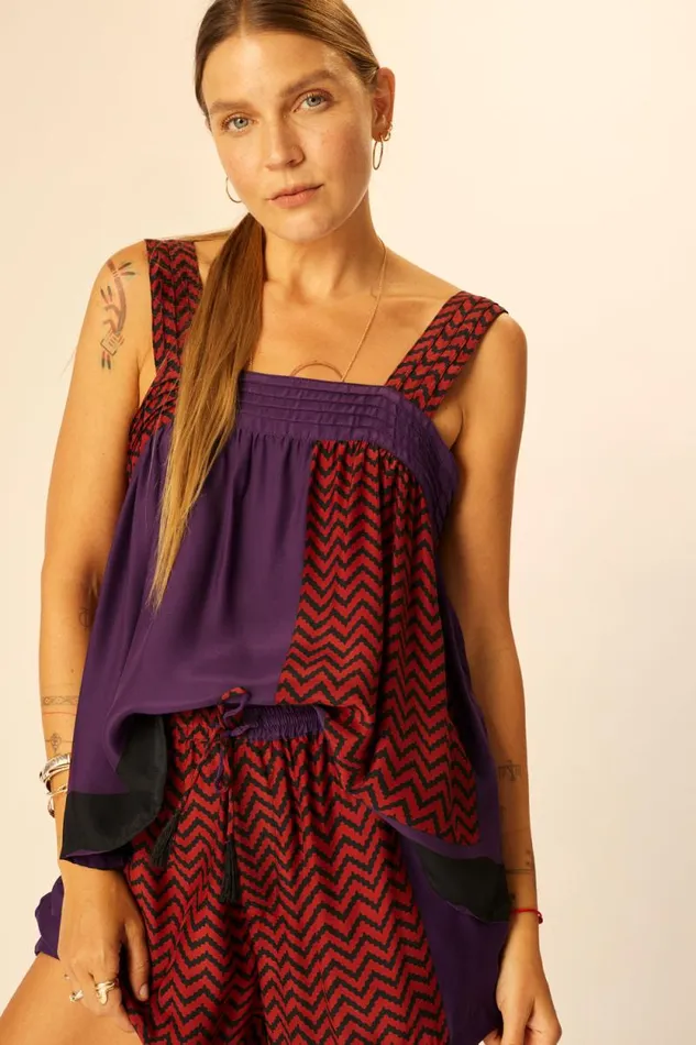 Tops Shop Natalie Martin JASMINE TOP Block Zigzag Auberigine