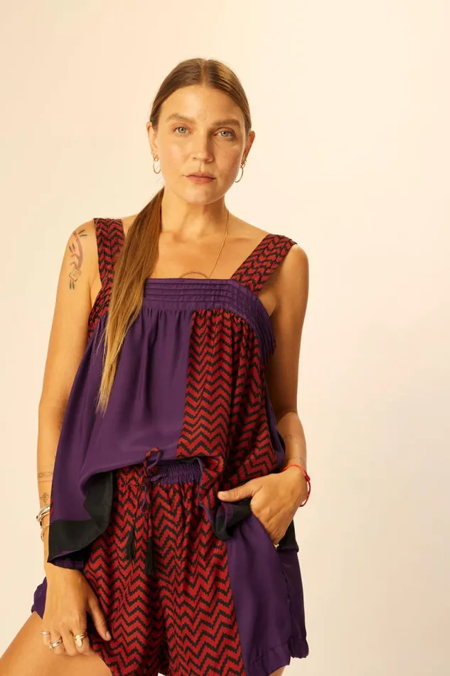 Tops Shop Natalie Martin JASMINE TOP Block Zigzag Auberigine
