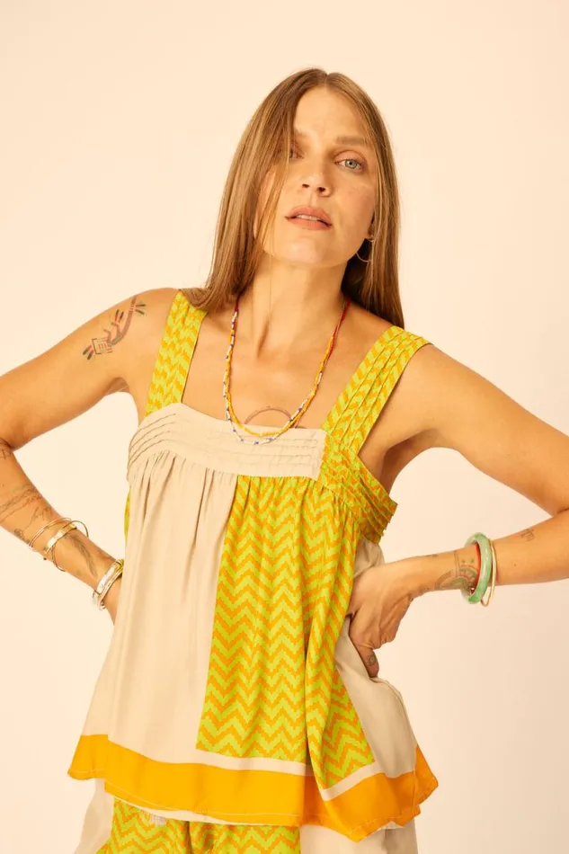 Tops Shop Natalie Martin JASMINE TOP Block Zigzag Tangerine