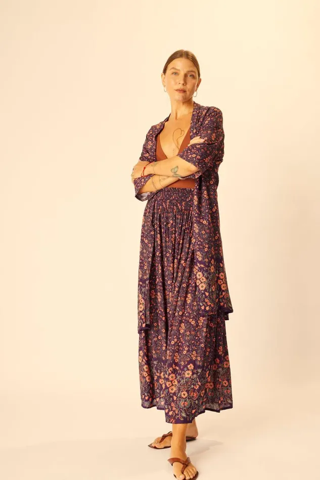 Tops Shop Natalie Martin LENNON KIMONO Petite Fleur Aubergine