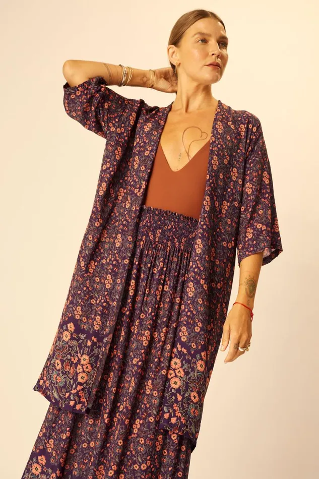 Tops Shop Natalie Martin LENNON KIMONO Petite Fleur Aubergine