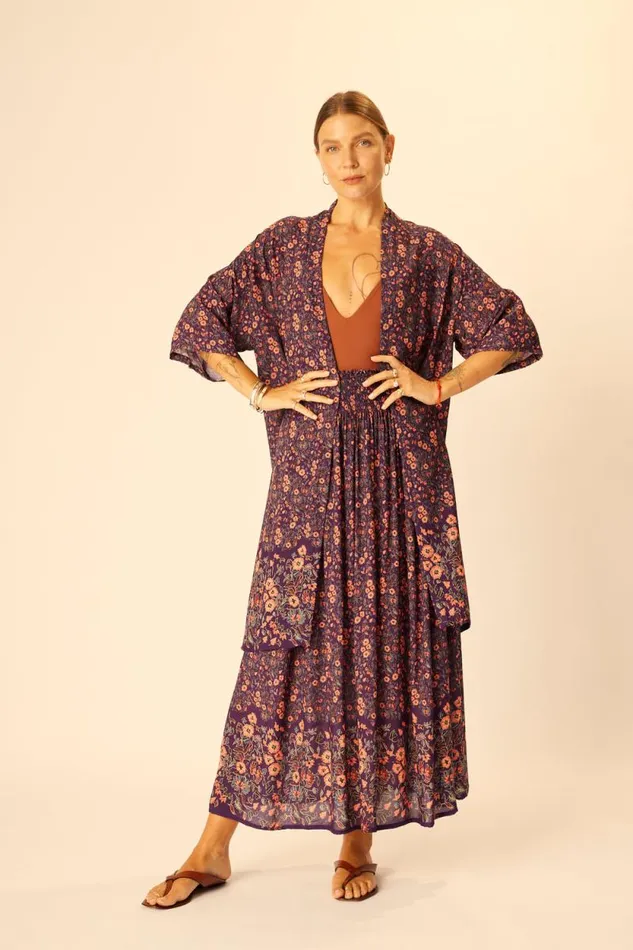 Tops Shop Natalie Martin LENNON KIMONO Petite Fleur Aubergine