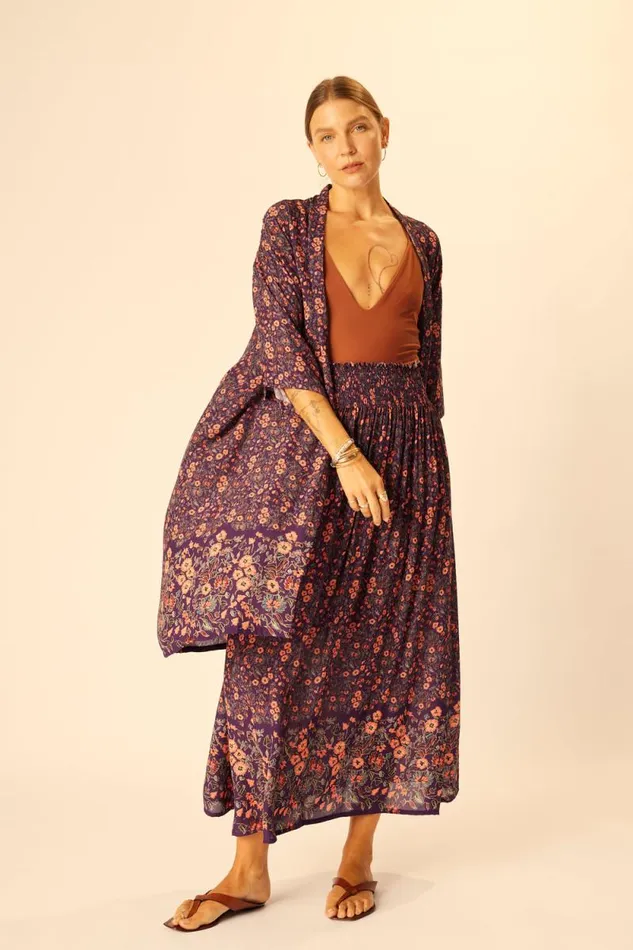 Tops Shop Natalie Martin LENNON KIMONO Petite Fleur Aubergine