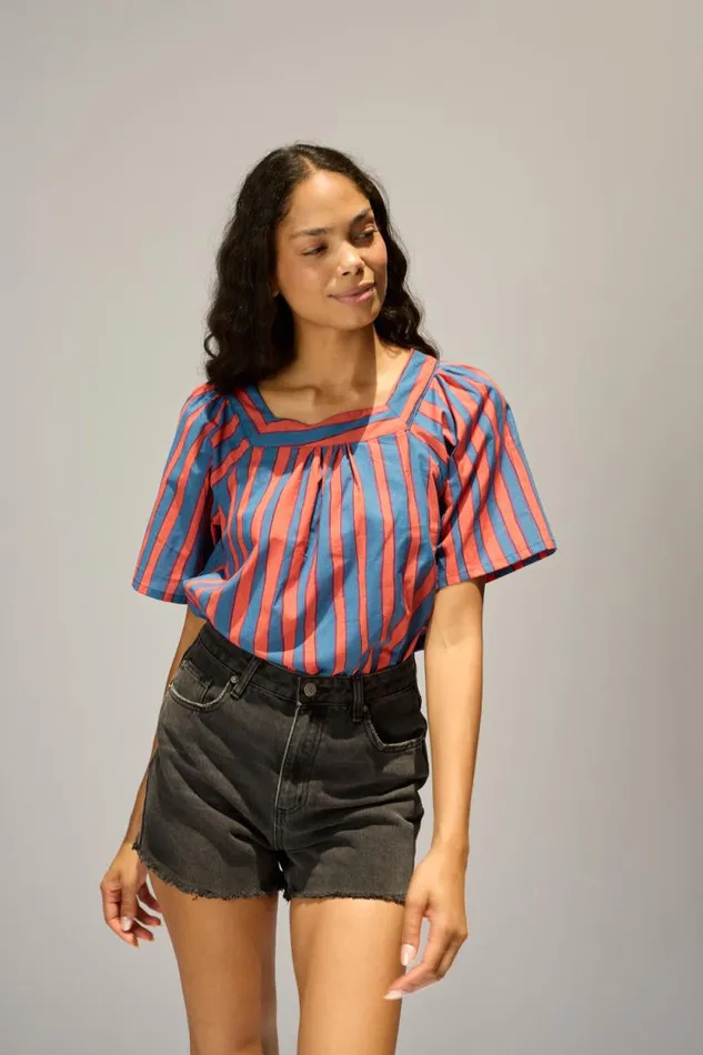 Tops Shop Natalie Martin NIKKI TOP Batik Stripe Blood Orange