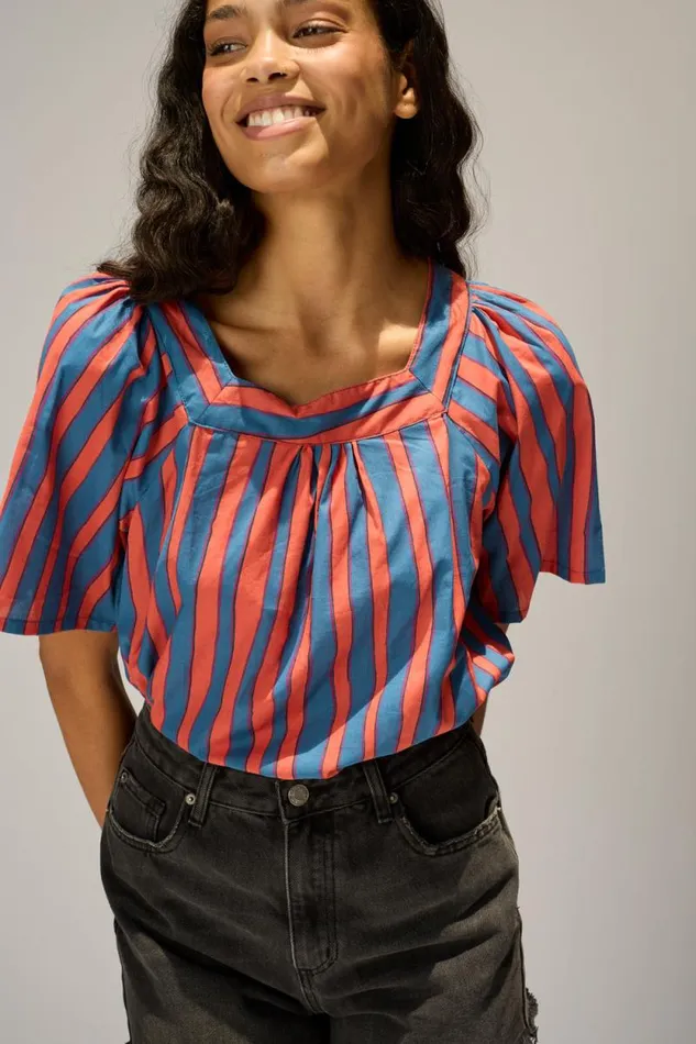 Tops Shop Natalie Martin NIKKI TOP Batik Stripe Blood Orange