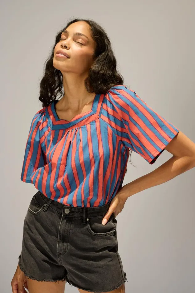 Tops Shop Natalie Martin NIKKI TOP Batik Stripe Blood Orange