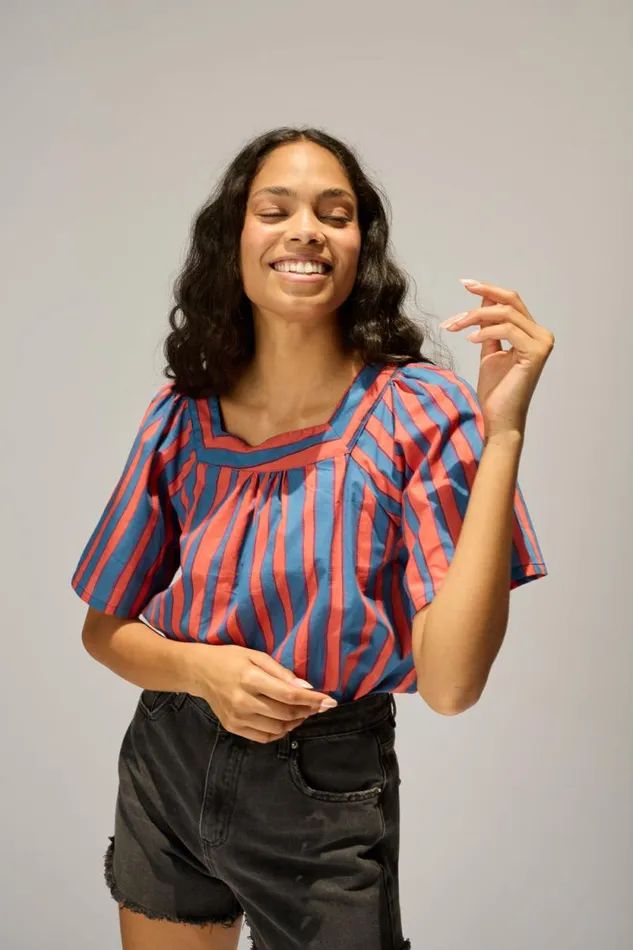 Tops Shop Natalie Martin NIKKI TOP Batik Stripe Blood Orange
