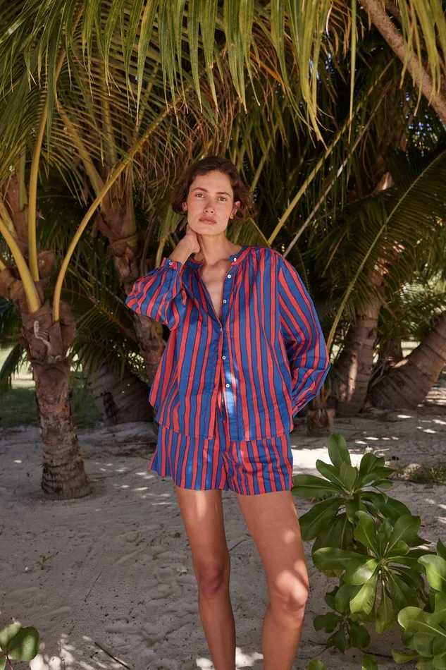 Tops Shop Natalie Martin TOLAN SHIRT Batik Stripe Blood Orange