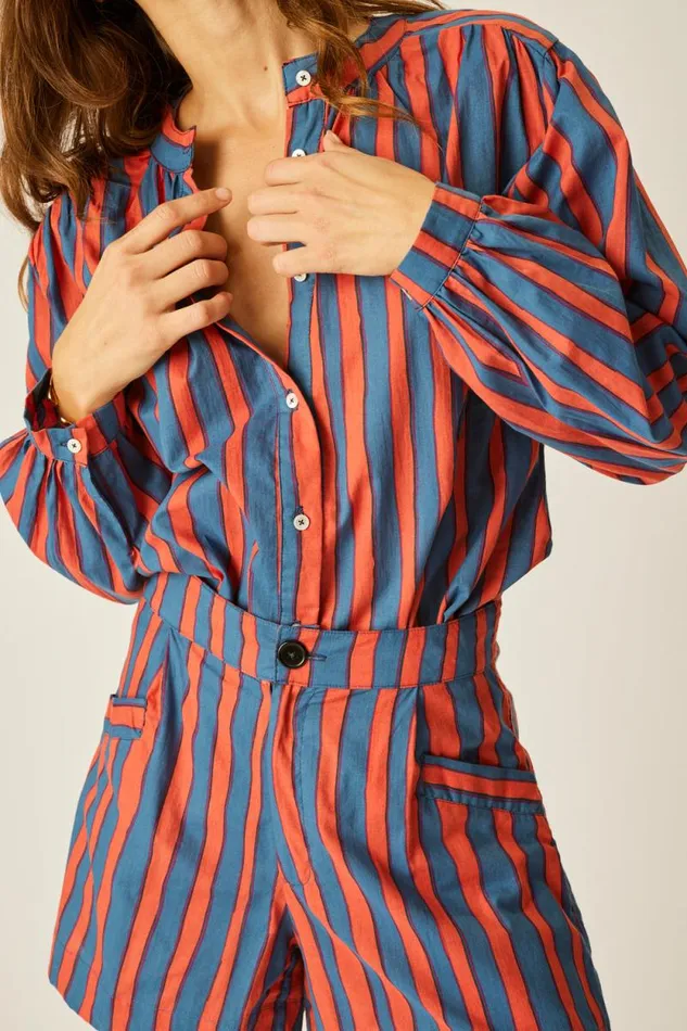 Tops Shop Natalie Martin TOLAN SHIRT Batik Stripe Blood Orange