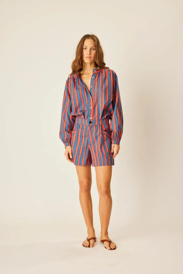 Tops Shop Natalie Martin TOLAN SHIRT Batik Stripe Blood Orange