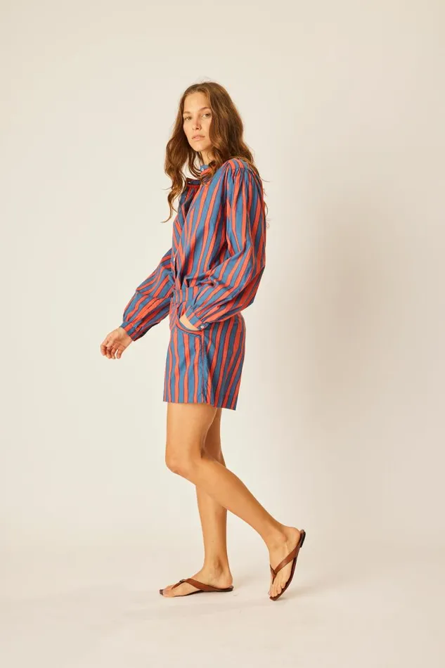 Tops Shop Natalie Martin TOLAN SHIRT Batik Stripe Blood Orange