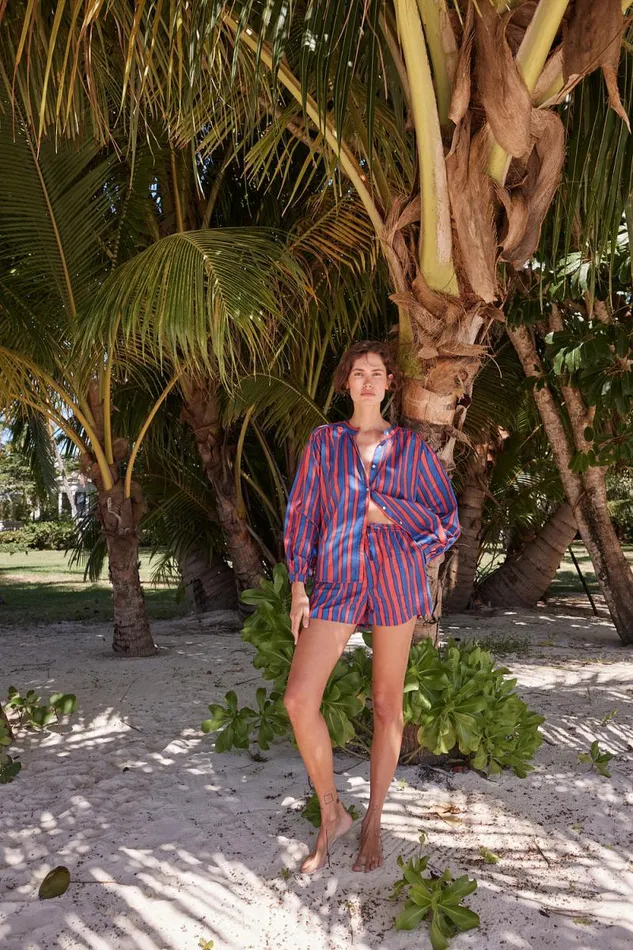 Tops Shop Natalie Martin TOLAN SHIRT Batik Stripe Blood Orange