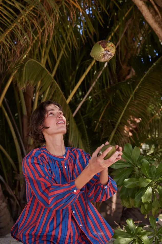 Tops Shop Natalie Martin TOLAN SHIRT Batik Stripe Blood Orange