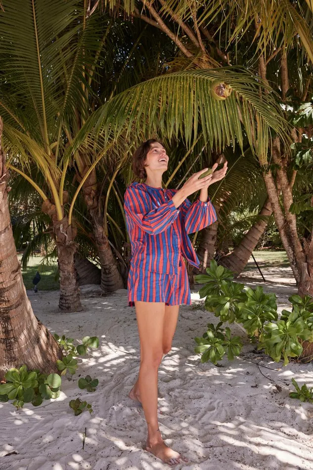 Tops Shop Natalie Martin TOLAN SHIRT Batik Stripe Blood Orange