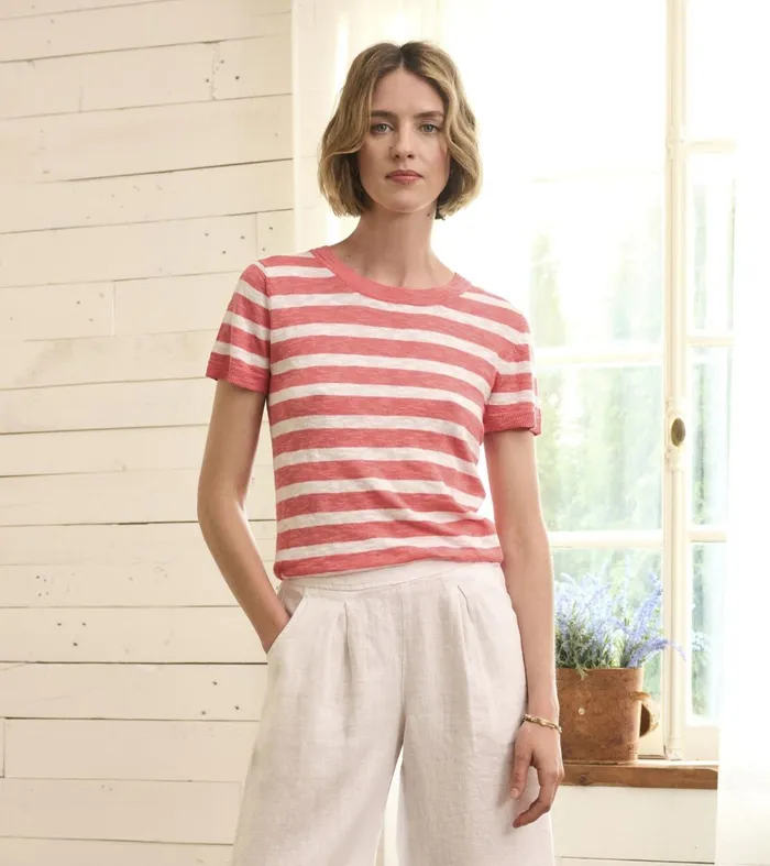 Tops Women Hatley Simone Knit Tee 8211 Coral Stripes