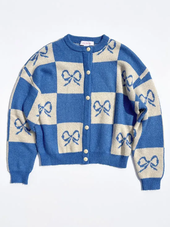 Tops Women Lauda Cardi Navy Bow Check Lisa Says Gah