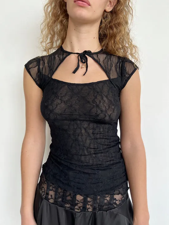 Tops Women Lisa Says Gah Mariposa Lace Bow Tee Night