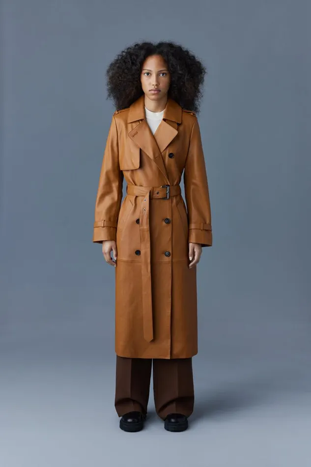 Trenches and Raincoats Women Mackage GAELZ Leather Trench Coat With Belt Cognac