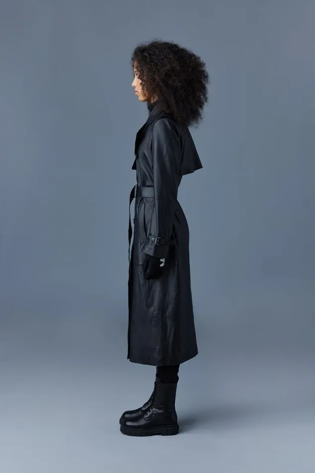 Trenches and Raincoats Women Mackage GAELZ Leather Trench Coat With Belt Cognac