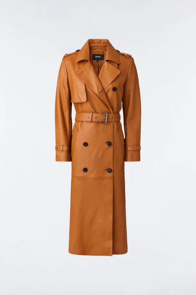 Trenches and Raincoats Women Mackage GAELZ Leather Trench Coat With Belt Cognac