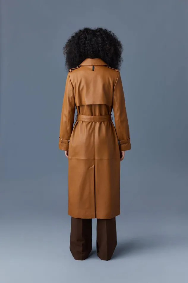 Trenches and Raincoats Women Mackage GAELZ Leather Trench Coat With Belt Cognac