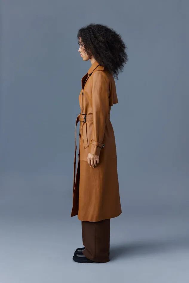Trenches and Raincoats Women Mackage GAELZ Leather Trench Coat With Belt Cognac