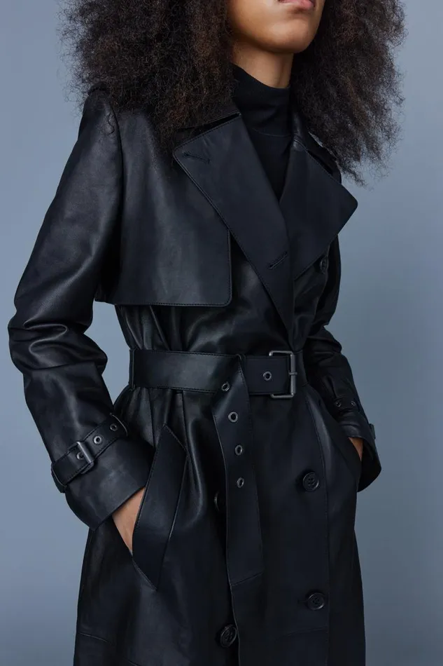 Trenches and Raincoats Women Mackage GAELZ Leather Trench Coat With Belt Cognac