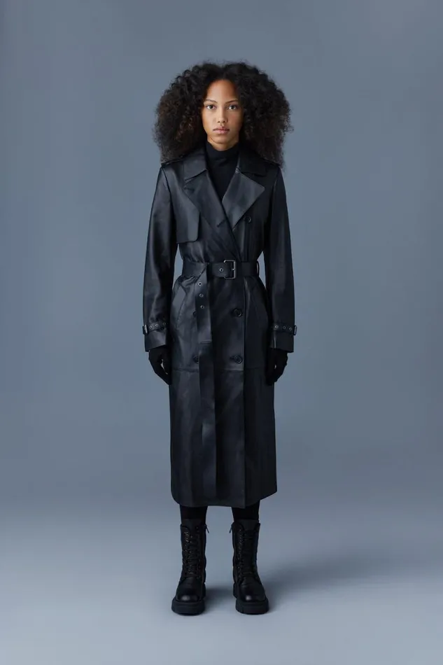 Trenches and Raincoats Women Mackage GAELZ Leather Trench Coat With Belt Cognac