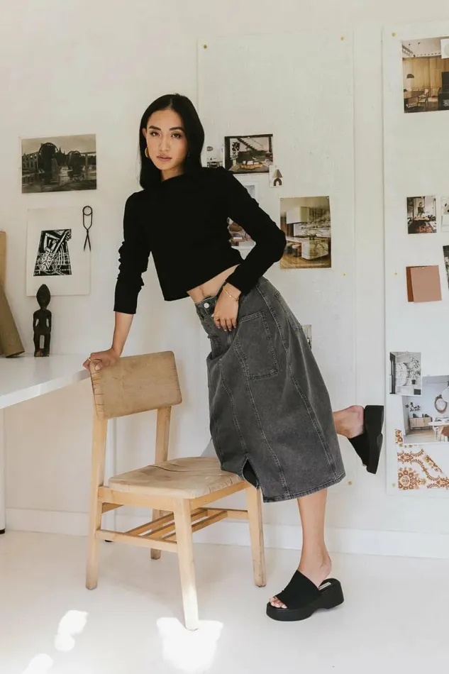 Trina Denim Skirt Black Women Bohme Skirts