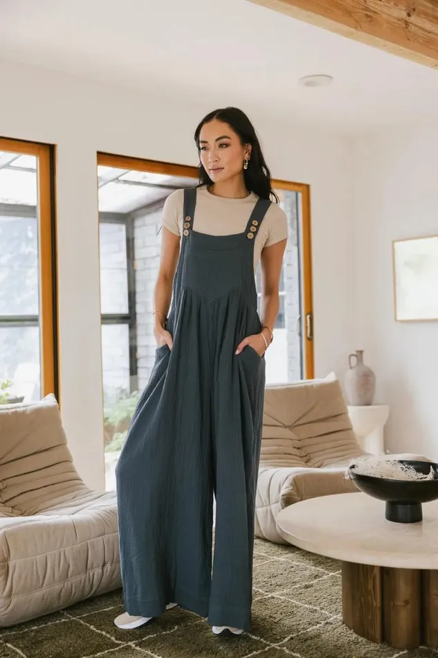 Tristin Wide Leg Jumpsuit In Slate Blue Slate Blue Women Bohme Jumpsuits and Overalls