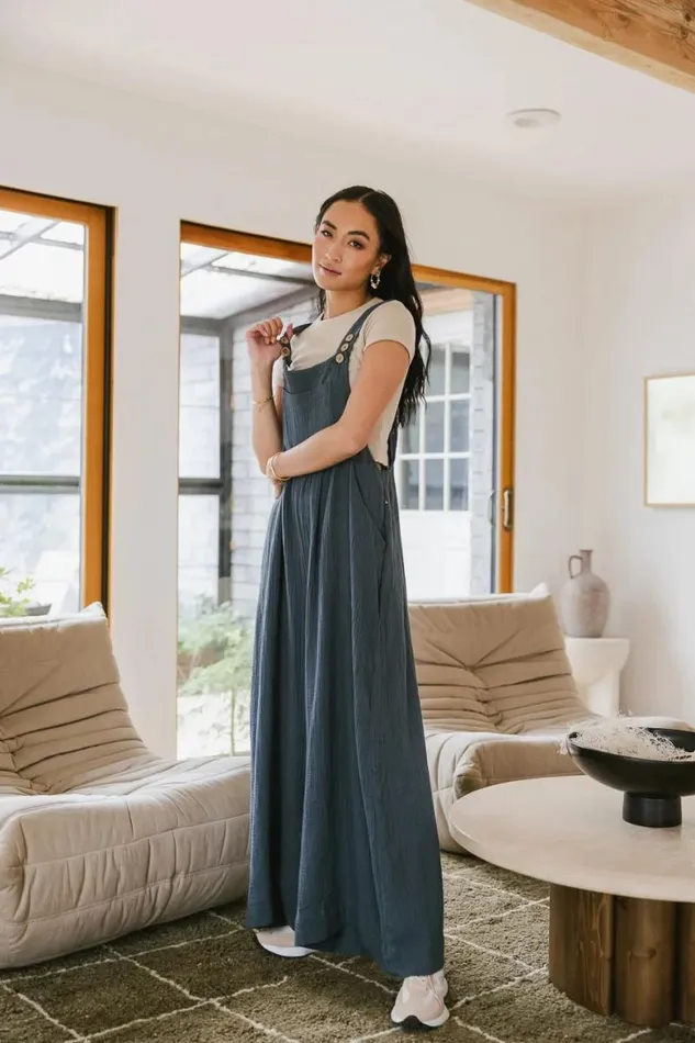 Tristin Wide Leg Jumpsuit In Slate Blue Slate Blue Women Bohme Jumpsuits and Overalls