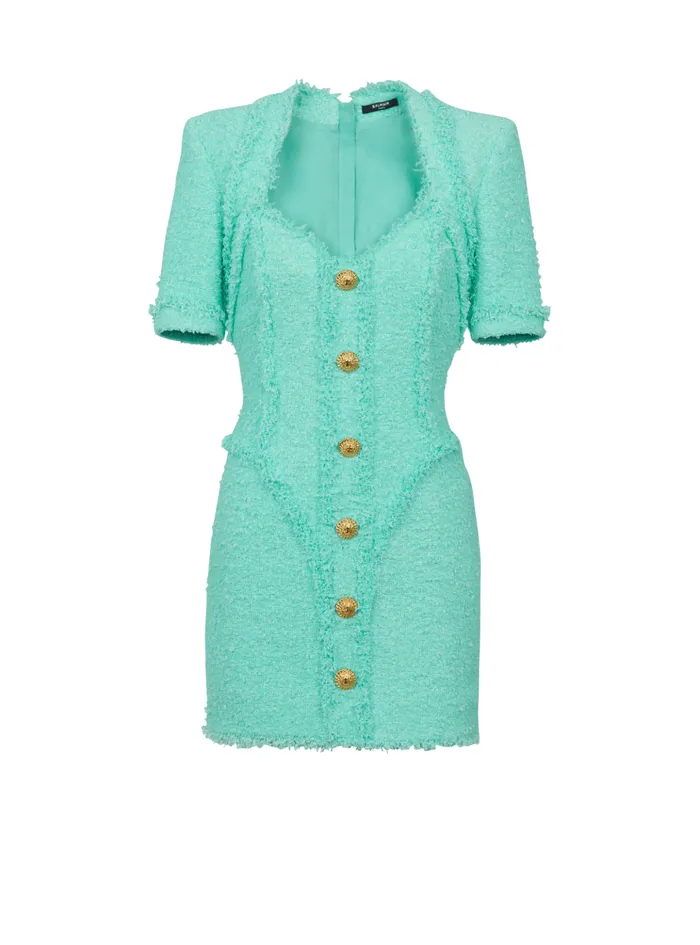 Tweed Dress With Buttons Blue Women Balmain Dresses