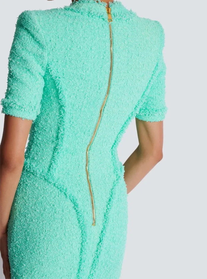 Tweed Dress With Buttons Blue Women Balmain Dresses