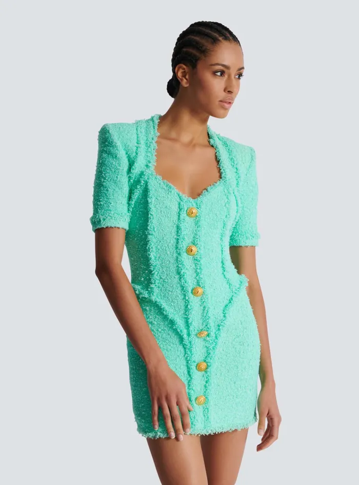 Tweed Dress With Buttons Blue Women Balmain Dresses