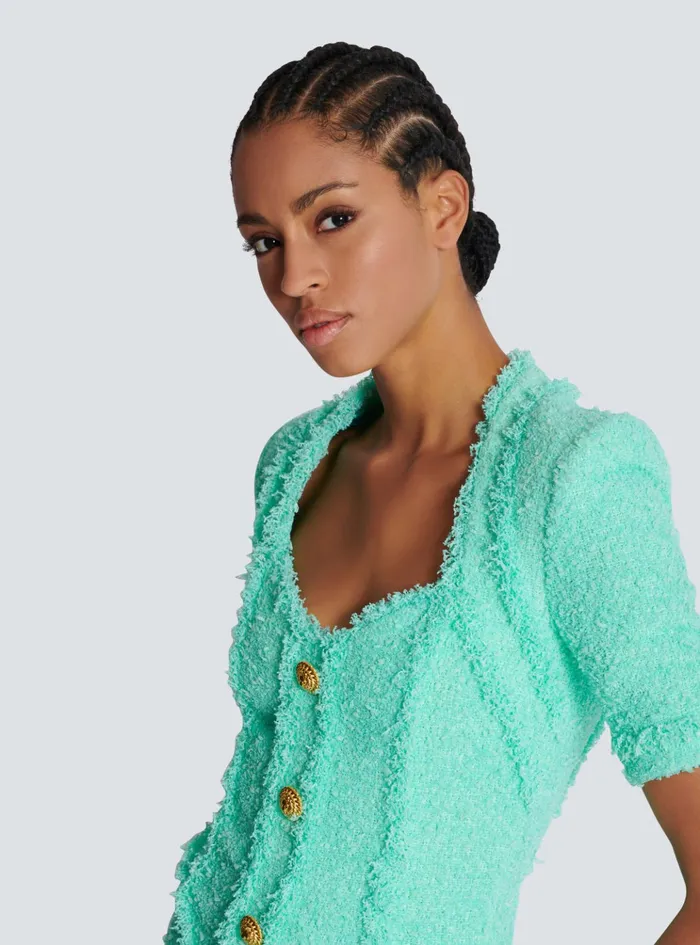 Tweed Dress With Buttons Blue Women Balmain Dresses