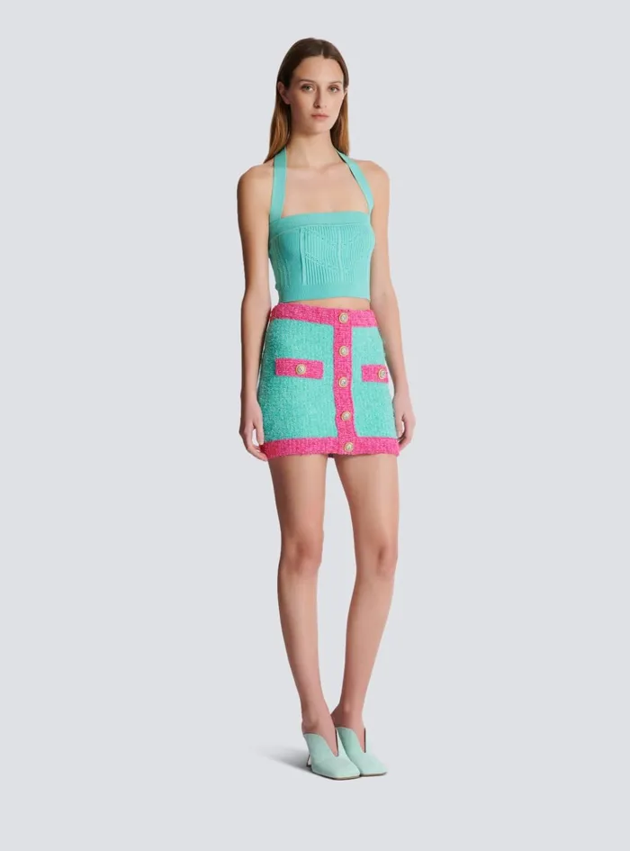 Twotone Buttoned Knit Skirt Multicolor Women Balmain Skirts