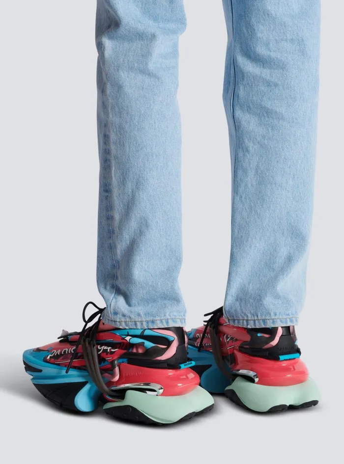 Unicorn Low Sneakers In Neoprene And Calfskin Multicolor Men Balmain Sneakers