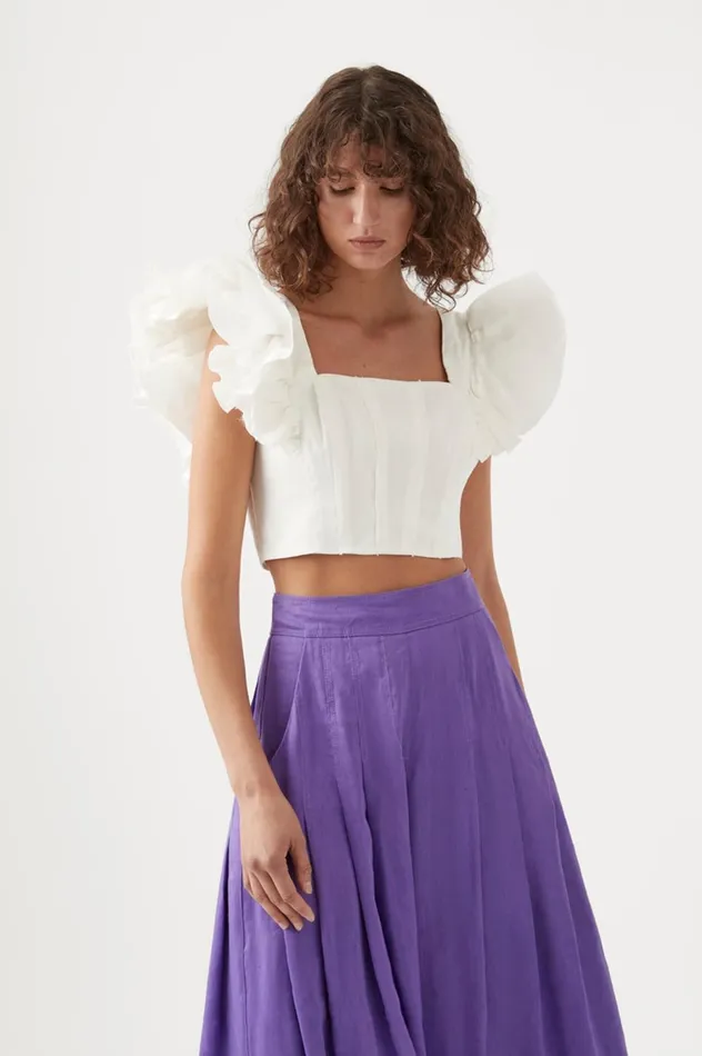 Vanades Frill Crop Top Ivory Women Aje Tops