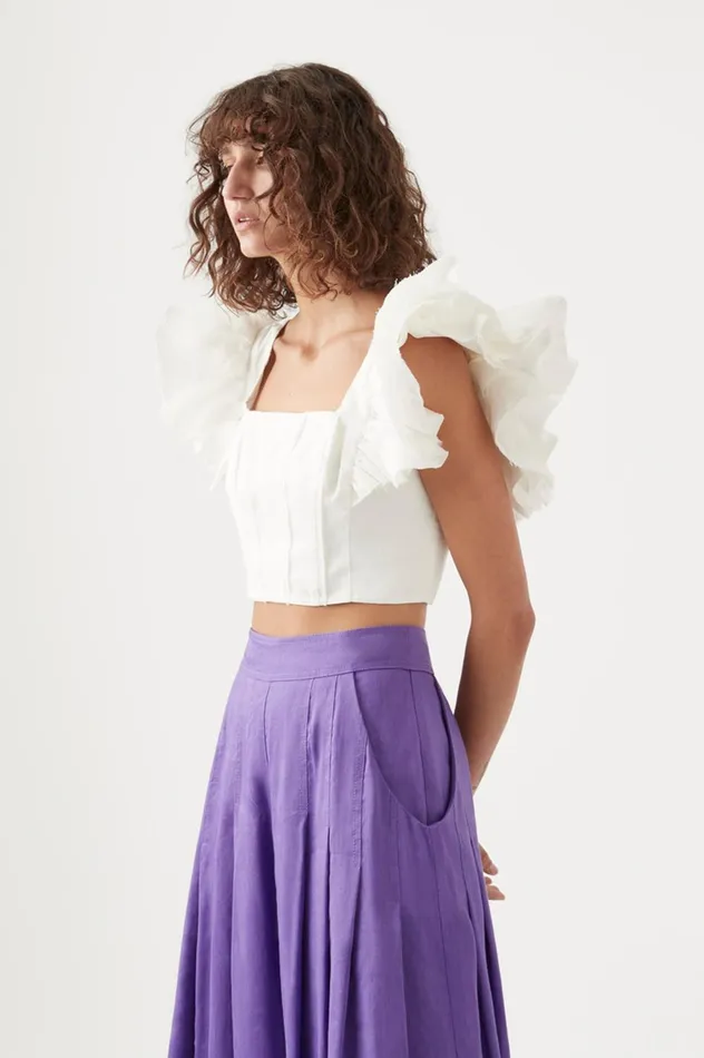 Vanades Frill Crop Top Ivory Women Aje Tops