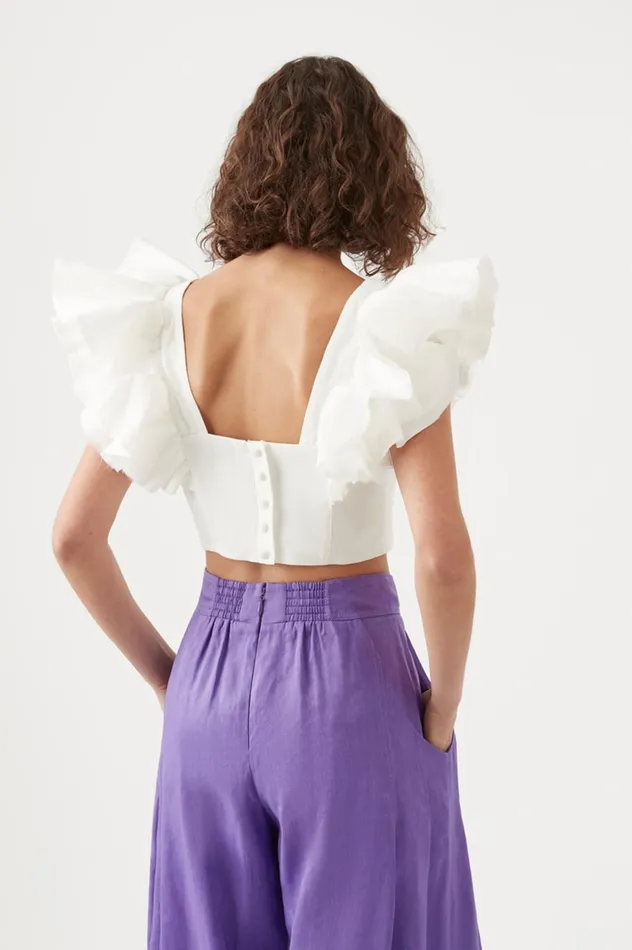 Vanades Frill Crop Top Ivory Women Aje Tops