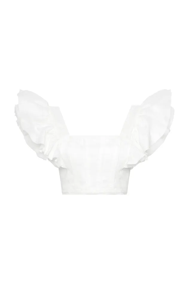 Vanades Frill Crop Top Ivory Women Aje Tops