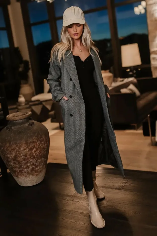 Vanessa Herringbone Coat Black Women Bohme Outerwear
