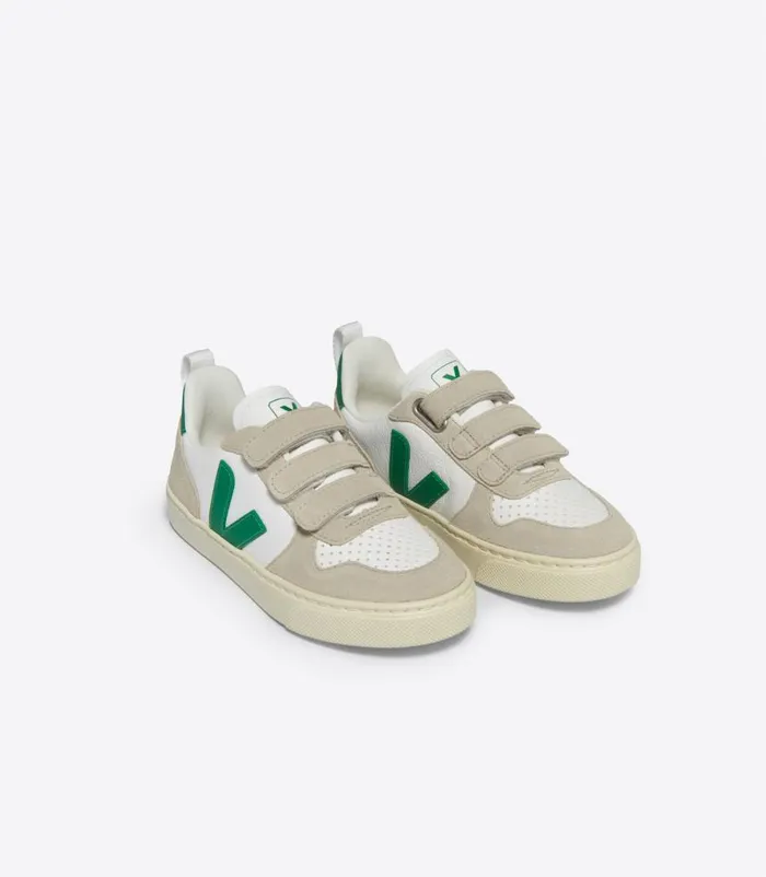 VEJA V10 Kids V10 LEATHER WHITE EMERAUDE
