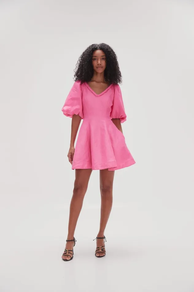 Whimsical VNeck Mini Dress Brilliant Pink Women Aje Pink Dresses