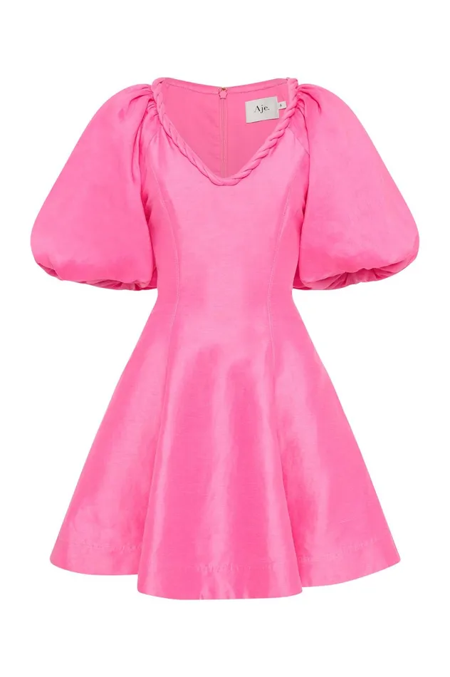 Whimsical VNeck Mini Dress Brilliant Pink Women Aje Pink Dresses