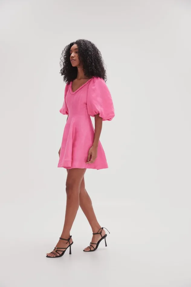 Whimsical VNeck Mini Dress Brilliant Pink Women Aje Pink Dresses