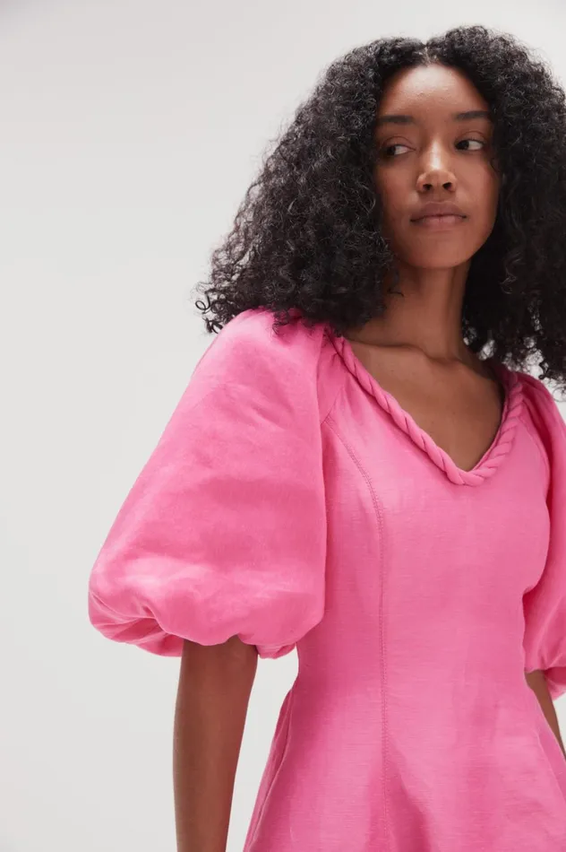 Whimsical VNeck Mini Dress Brilliant Pink Women Aje Pink Dresses