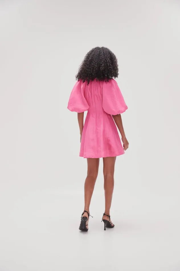 Whimsical VNeck Mini Dress Brilliant Pink Women Aje Pink Dresses
