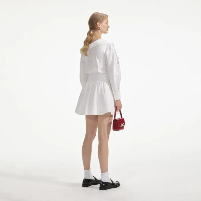 White Cotton Embellished Mini Dress Women Self Portrait Dresses