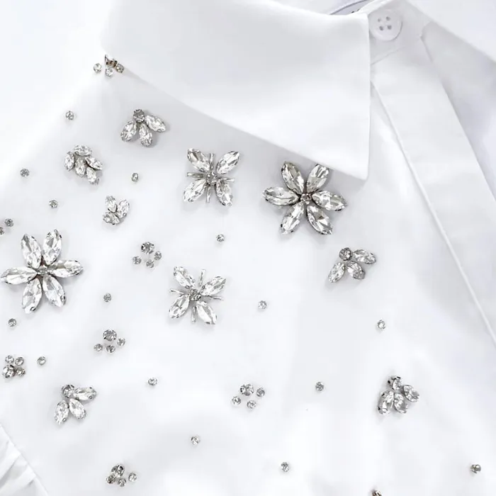 White Cotton Embellished Top Women Self Portrait Tops White Cotton Embellished Top Women Self Portrait Tops